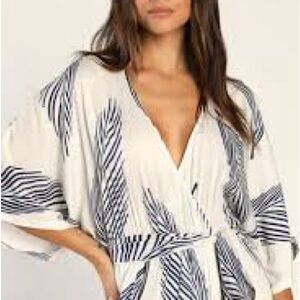 Lulu's Chic White and Blue Leaf Maxi Dress. Medium